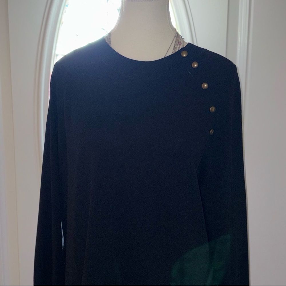Jones New York Black Crew Neck Sweater with Gold Buttons